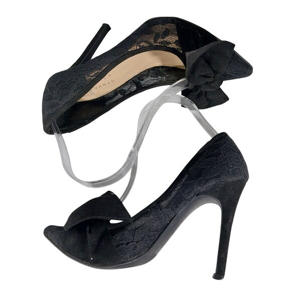LAUREN CONRAD! GORGEOUS BLACK LACE, OVERSIZED FRONT BOW PUMPS, HEELS! SZ 7M - Picture 7 of 10